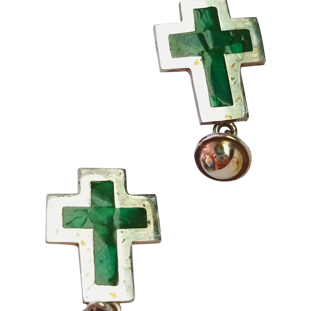 Malachite Cross Earrings