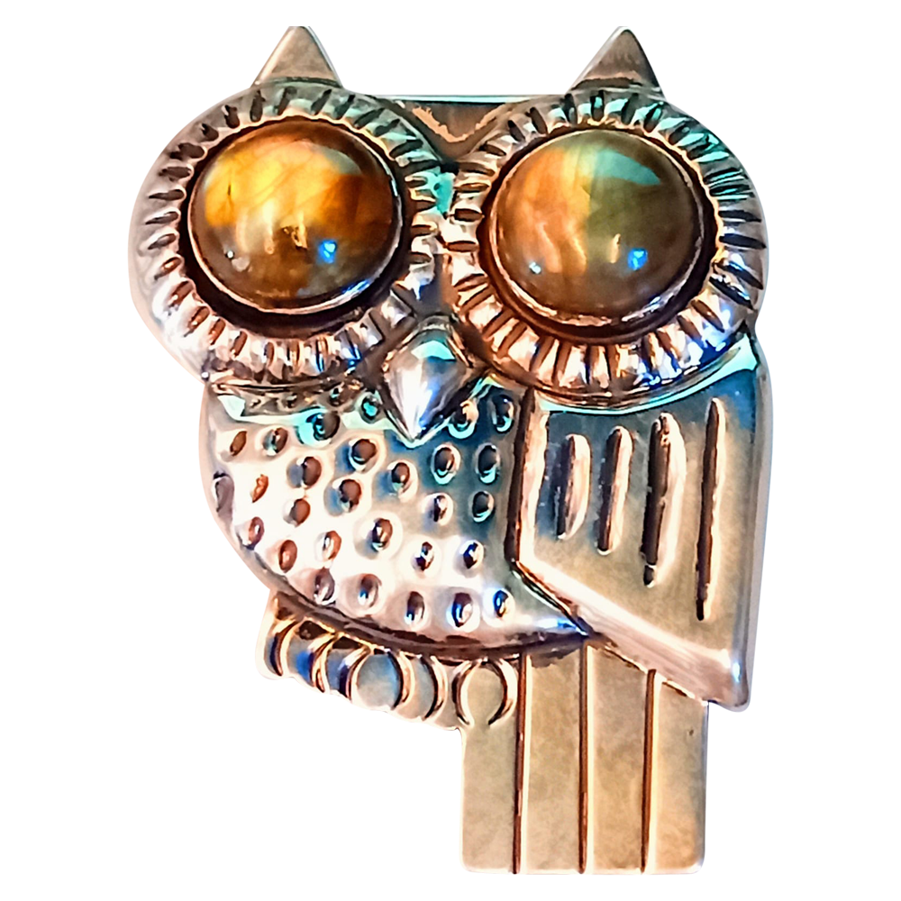 Broche de búho de labradorita