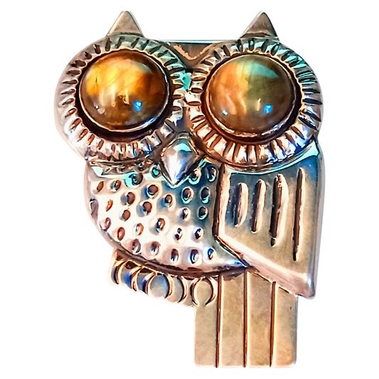 Broche de búho de labradorita