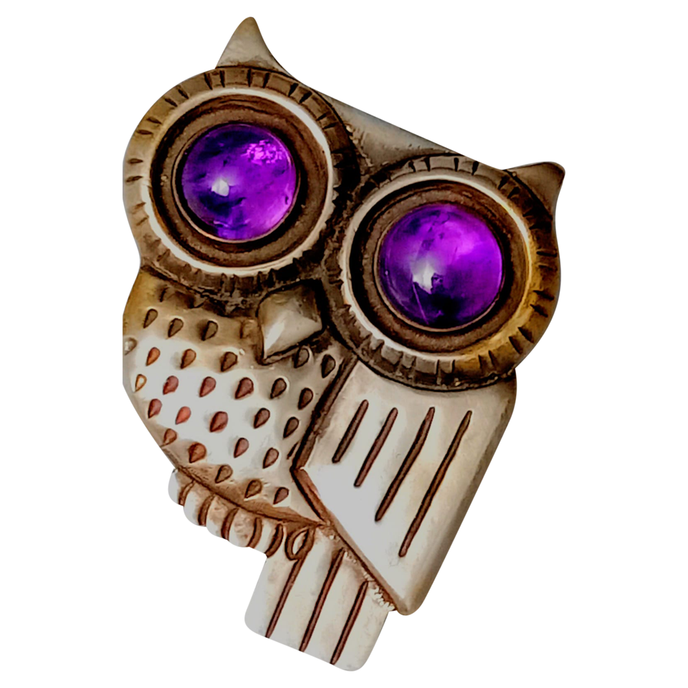 Amethyst Owl Brooch
